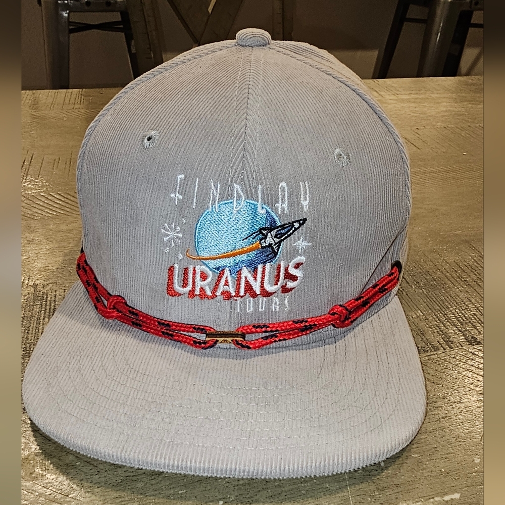 Gray Cap with Red Rope and Uranus Embroidery
